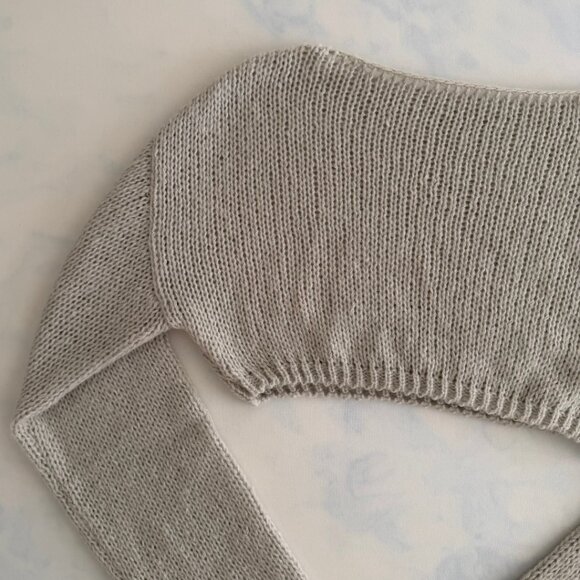 Light Grey Cropped Boat Neck Knit Long Sleeve Sweater - Picture 6 of 7